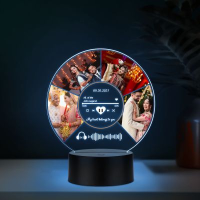 Personalized Photo & Spotify Plaque LED Lamp with Music Player Display, Custom Photo Collage Night Light, Scannable Code Gift for Birthday, Valentines, Anniversary Multicolored Light